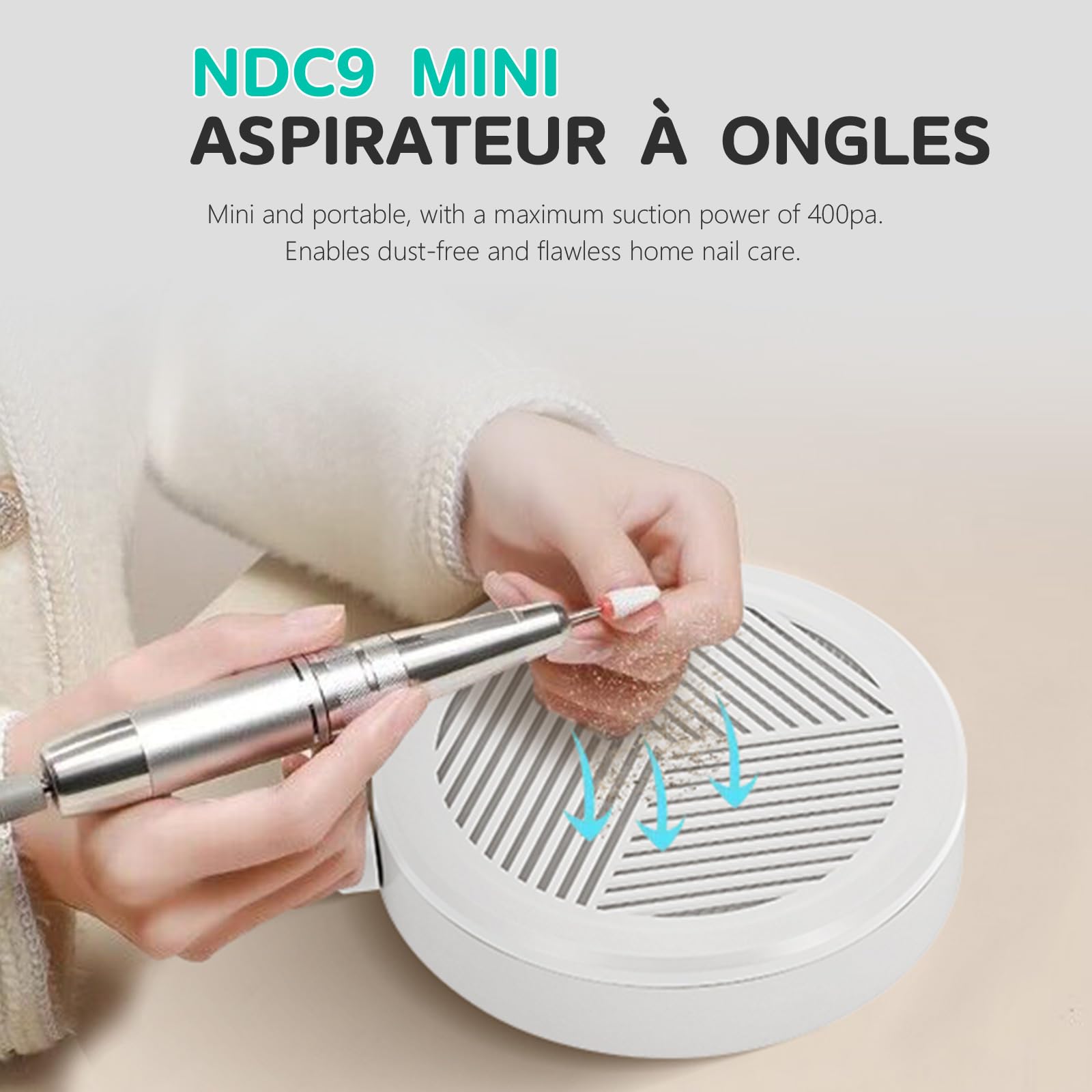 Petit Aspirateur Ongles, Aspiration Réglable, Puissant Aspirateur à Ongles Manucure Table Aspirateur de Poussière D'ongles (blanc)