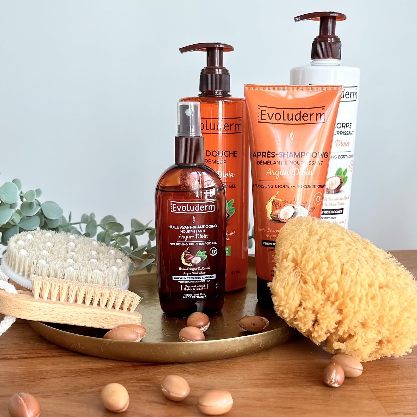 Evoluderm - Routine Nourrissante Corps & Cheveux 7 produits - Soin Corps et Cheveux - Nourrissant - Argan Divin - Fabrication Française