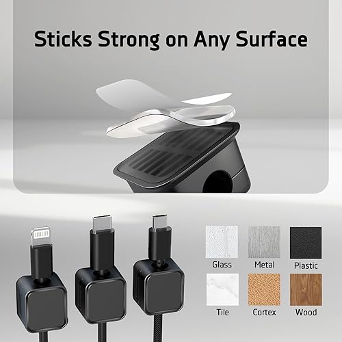 Miniatura 2 de Paquete de 6 organizadores de cables, clip magnético para cables, organizador de cables de escritorio, organizador de cables magnético perfectamente