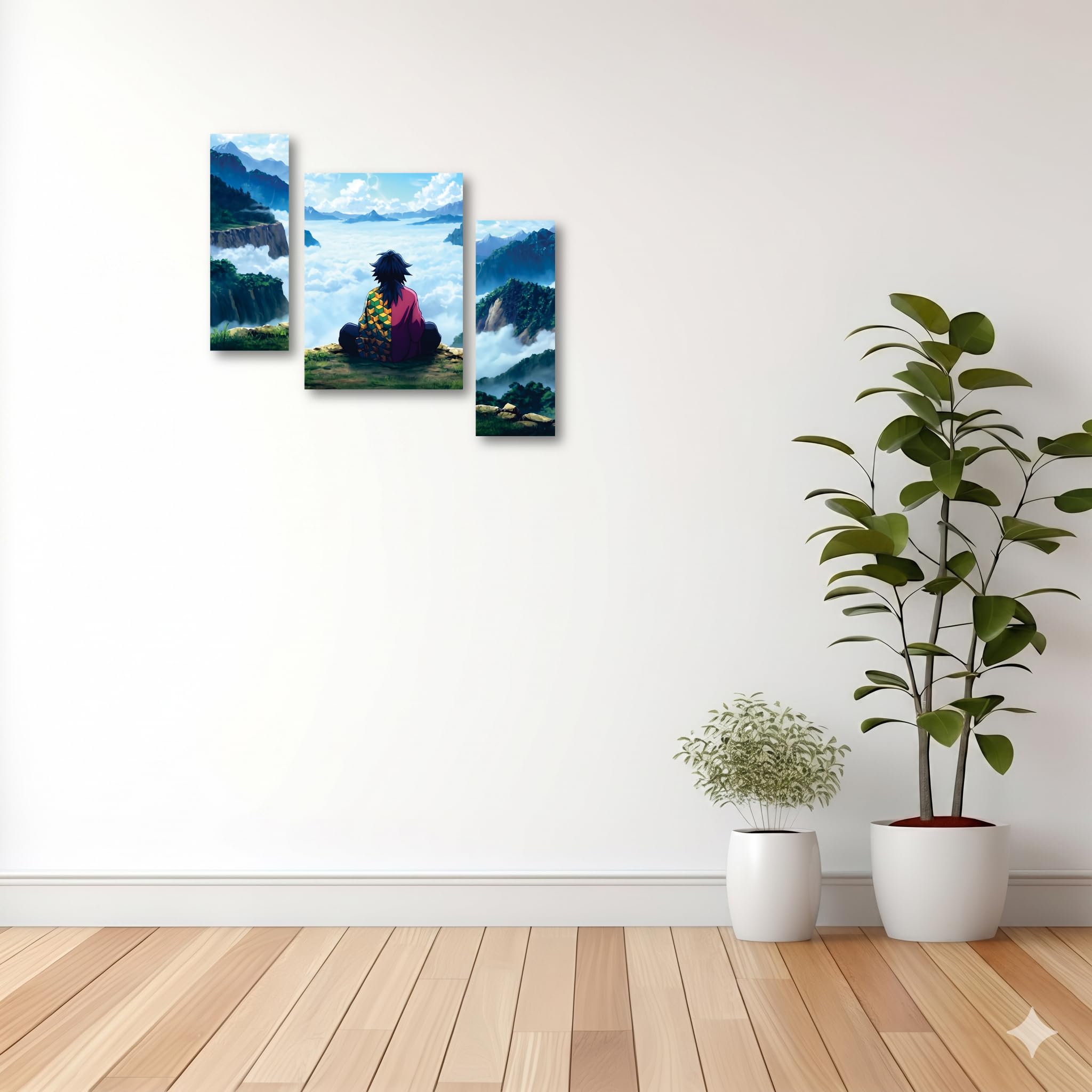 INKEDIFY Demon Slayer Anime 3 Panel Wall Painting, Tanjiro Mountain Scene, Ready to Paste, MDF Board, Home Decor, Vivid Print (MDF,Multicolour,18x12inch)-image-10