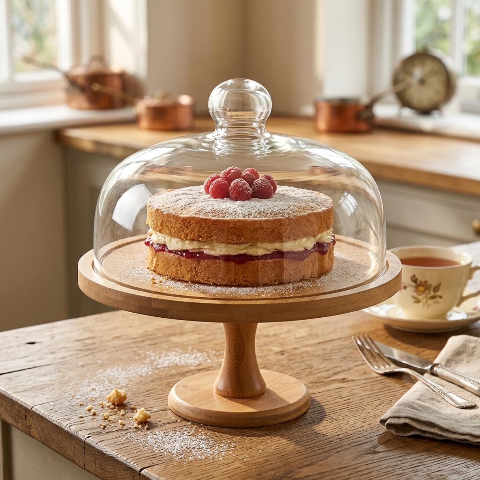 Soporte para tartas con tapa de cúpula, soporte para tartas de madera de 12.0 in con cubierta de cristal para exhibición de bodas y fiestas, diseño resistente de pie alto, de varios niveles p