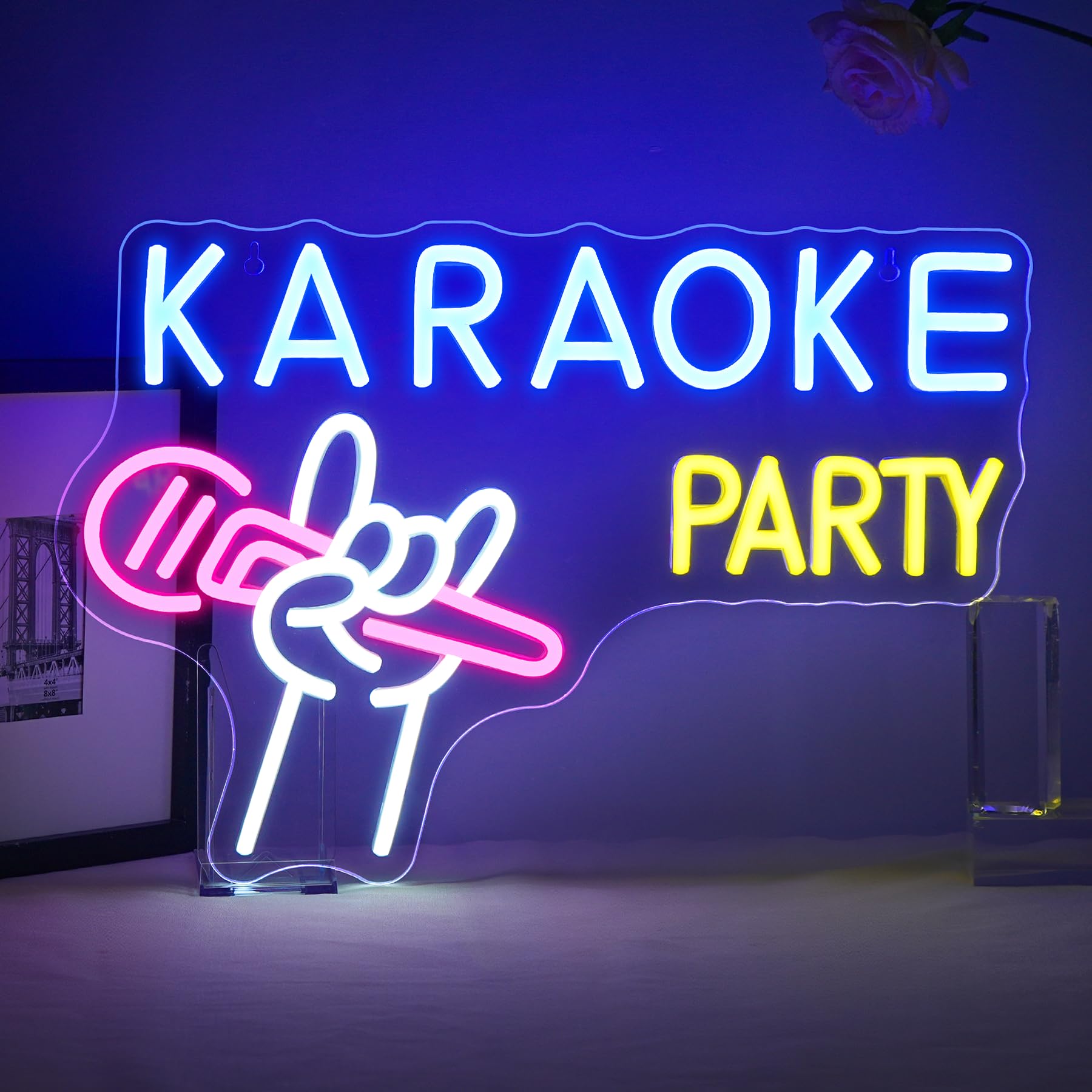 Ineonlife Karaoke Party Neon LED, Microphone de Karaoké Lettre Lumineuse Dimmable pour la Décoration Murale, Led Neon Signe pour Fête, Fête D’anniversaire, Bar de Caverne D’homme, Studio de Musique