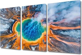3 Panels Grand Prismatic Spring Framed Wall Art Yellowstone National Park Canvas Paintings Wall Decor for Bedroom Modern Artwork Giclee Wooden Framed Gallery-Wrapped Ready to Hang (36"Wx24"H)