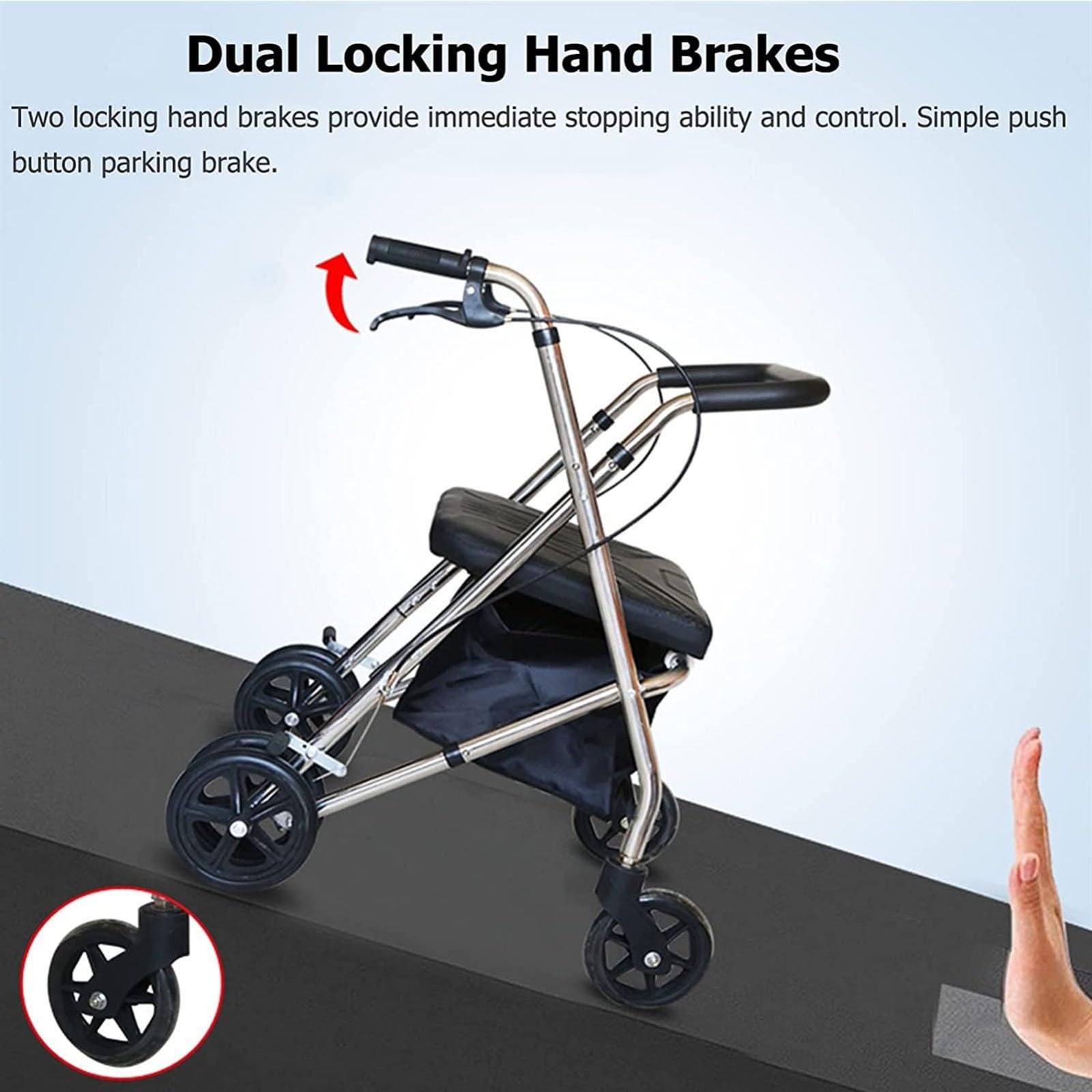 Rollator De 4 Ruedas, Andador para Ancianos con Asiento, Andador para Minusválidos, Andador con Frenos por Presión, Lige Altura Ajustable B