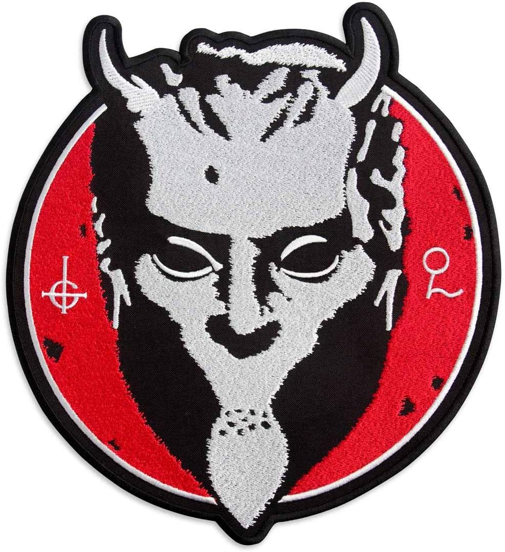 Ghost BC Nameless Ghouls Mask on a Red Background – Pack of 1 Heavy Metal Embroidery Emblem – Iron On and Sew On Applique Patch for Bikers – 9.7 x 10.5 inches