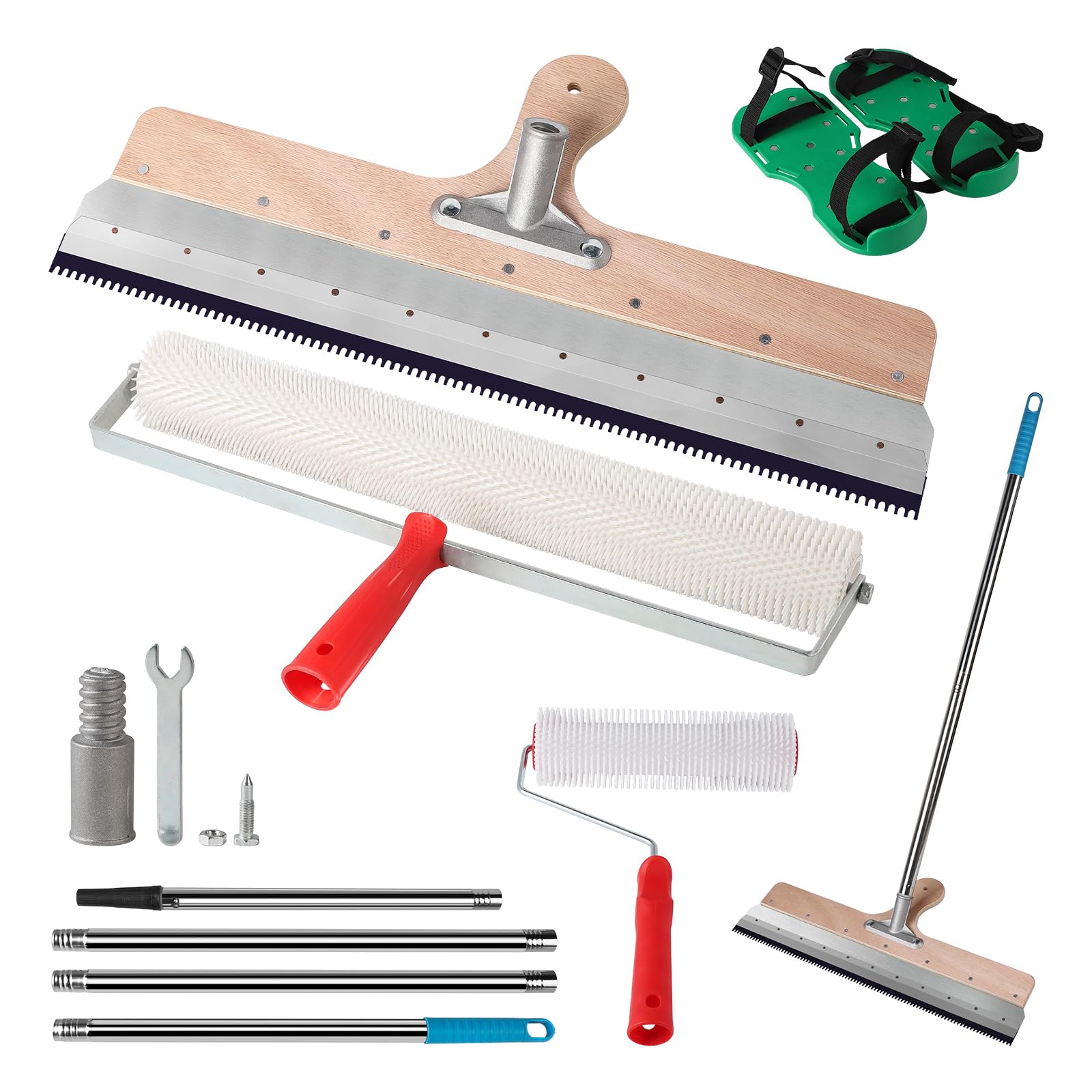 CPROSP 5tlg Bodenbeschichtung Werkzeug Set, Flächenrakel 56cm, Stachelwalze 47cm+21cm, Nagelschuhe 30cm, Teleskopstiel 200cm