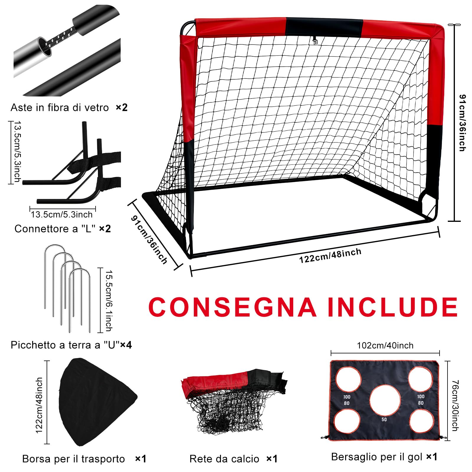 Porta da calcio pieghevole 2 in 1 per bambini con borsa trasporto