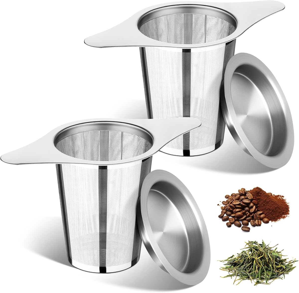 Loose Leaf Tea Infuser with Lid Set of 2, Ultra-Fine Mesh Tea Strainer, Large Capacity, Double Handles, Can be Hung on Teapot, Cup, Gift for Tea Lovers