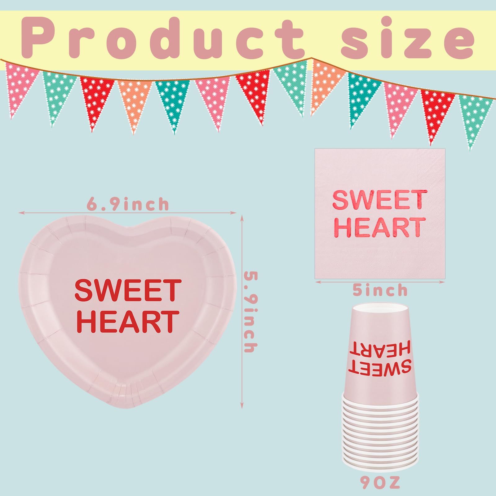 Maxcheck 196-teiliges Valentinstagsparty-Geschirr-Set für 48 Personen, inklusive Valentinstag-Gesprächs-Herz, 17,8 cm, Pappteller, 266 ml, Becher, 12,7 cm, rosa Servietten für Valentinstag, Jahrestag,