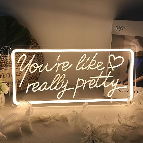 Miniatura 6 de SYLHOME Letrero de luz LED de neón con texto en inglés "You're Like Really Pretty USB Gorgeous Girls Bedroom Kids Room Wall Decor Sign Wedding