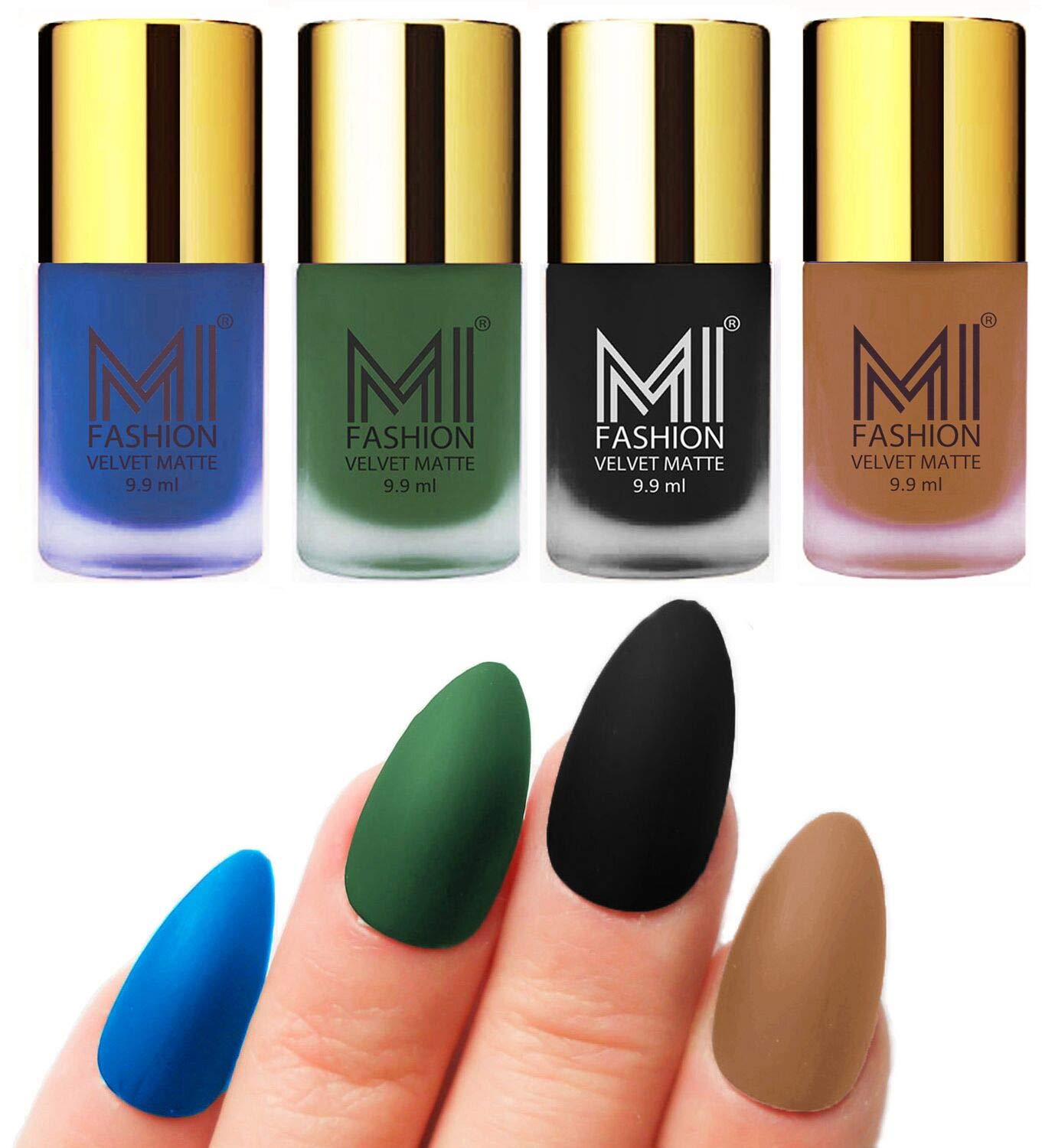 MI FASHION Velvet Matte Nail Polish Sets Long-Lasting & Waterproof 9.9ml Unique Color Navy Blue, Green, Black, Dark Nude (Pack Of-4)-image-23
