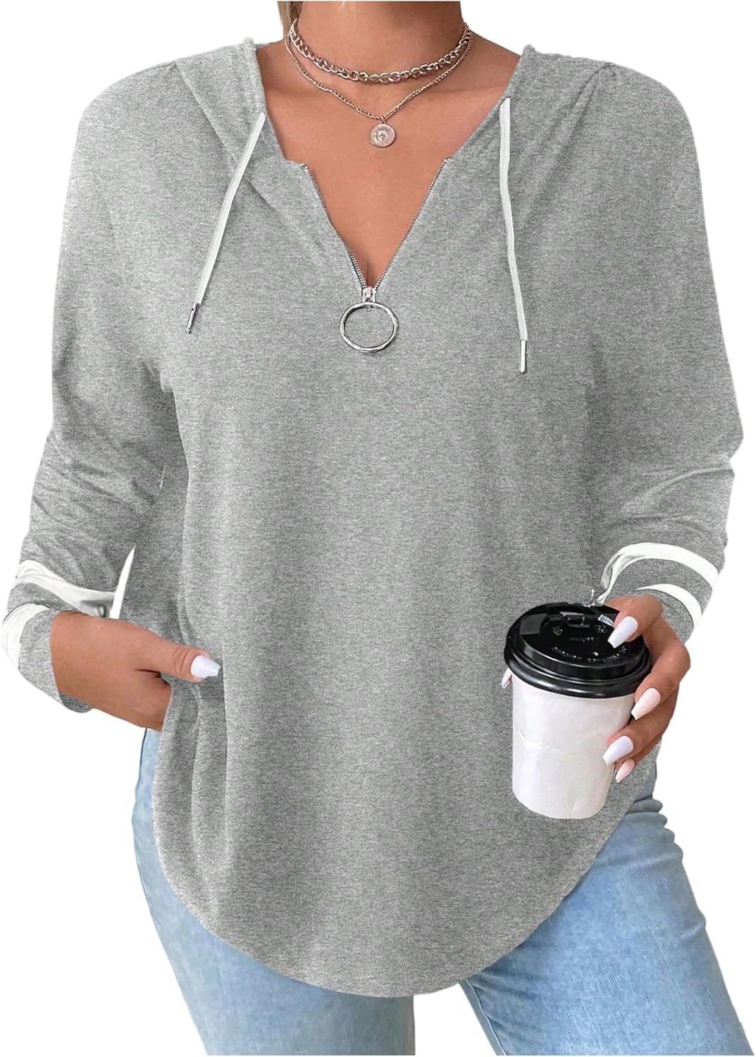 SOLY HUX Women's Plus Size Hooded T Shirts Long Sleeve Tops 1/4 Zip Pullover Casual Fall Clothes