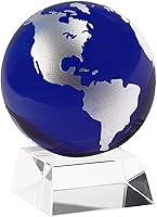 Vista 1 de Amlong Crystal Globo azul de 3 pulgadas con soporte en ángulo de cristal de 2 pulgadas y caja de regalo