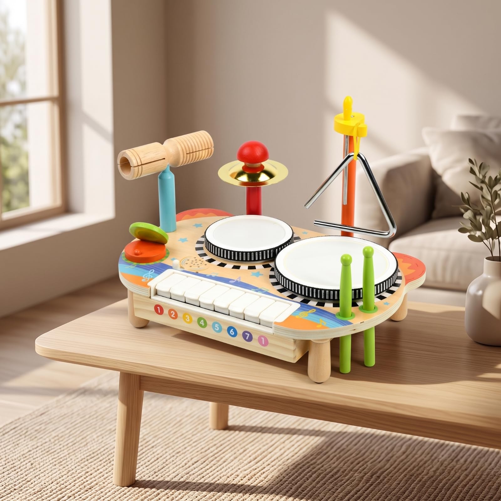 Batería Juguete con Xilófono Seguro | Estimulación Musical Temprana, Didáctico
