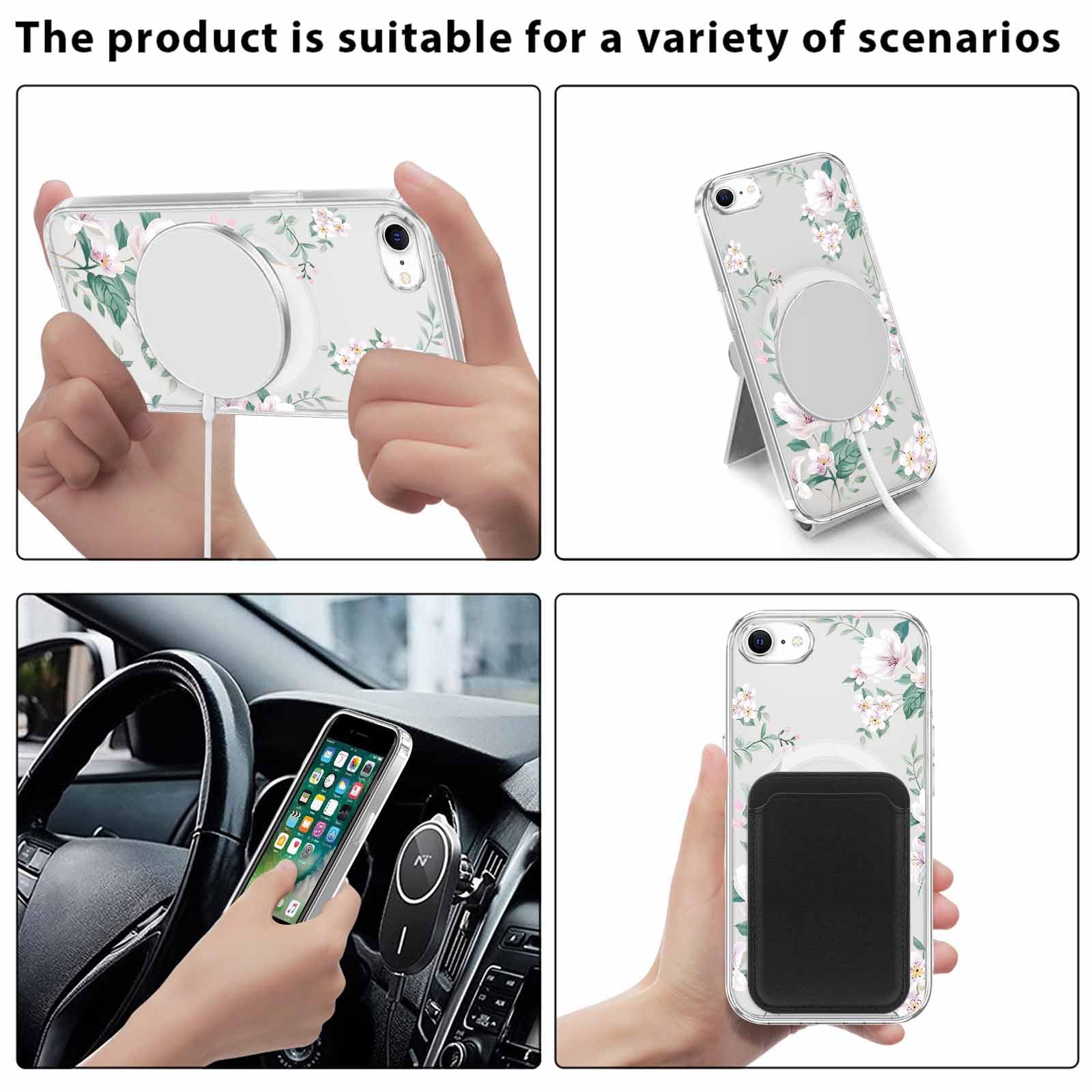 Custodia Yoedge Per IPhone 12/12 Pro 6,1'' Con Cordino E Magneti MagSafe – TPU Trasparente Con Fiori – Antiurto