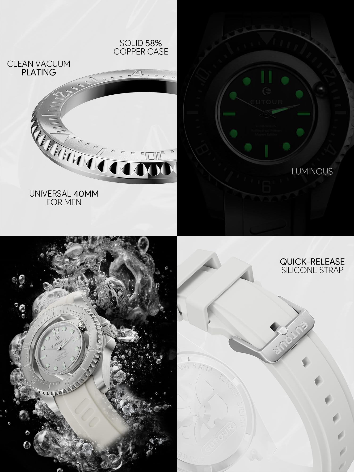 EUTOUR Orologio Magnetico da Uomo con Cuscinetto a Sfera e Lancette Moda Semplice Nessun Vetro Quarzo Orologi da Polso da Uomo 40mm