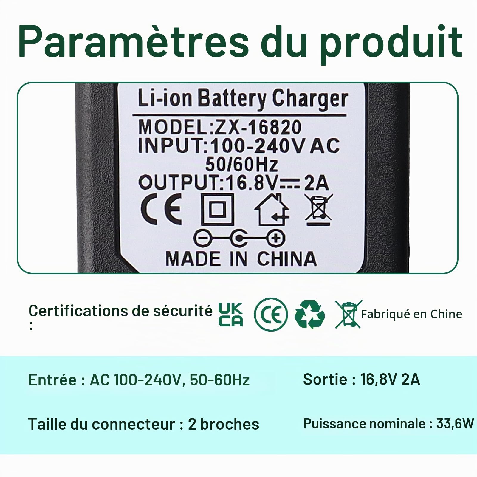 16.8V Chargeur Compatible avec Aiper Scuba S1 E1 Certes de Piscine Robotique sans Fil, Adaptateur de Chargeur Compatible avec Aiper Scuba S1 E1 14.4V Li-ION Batterie 33.6W