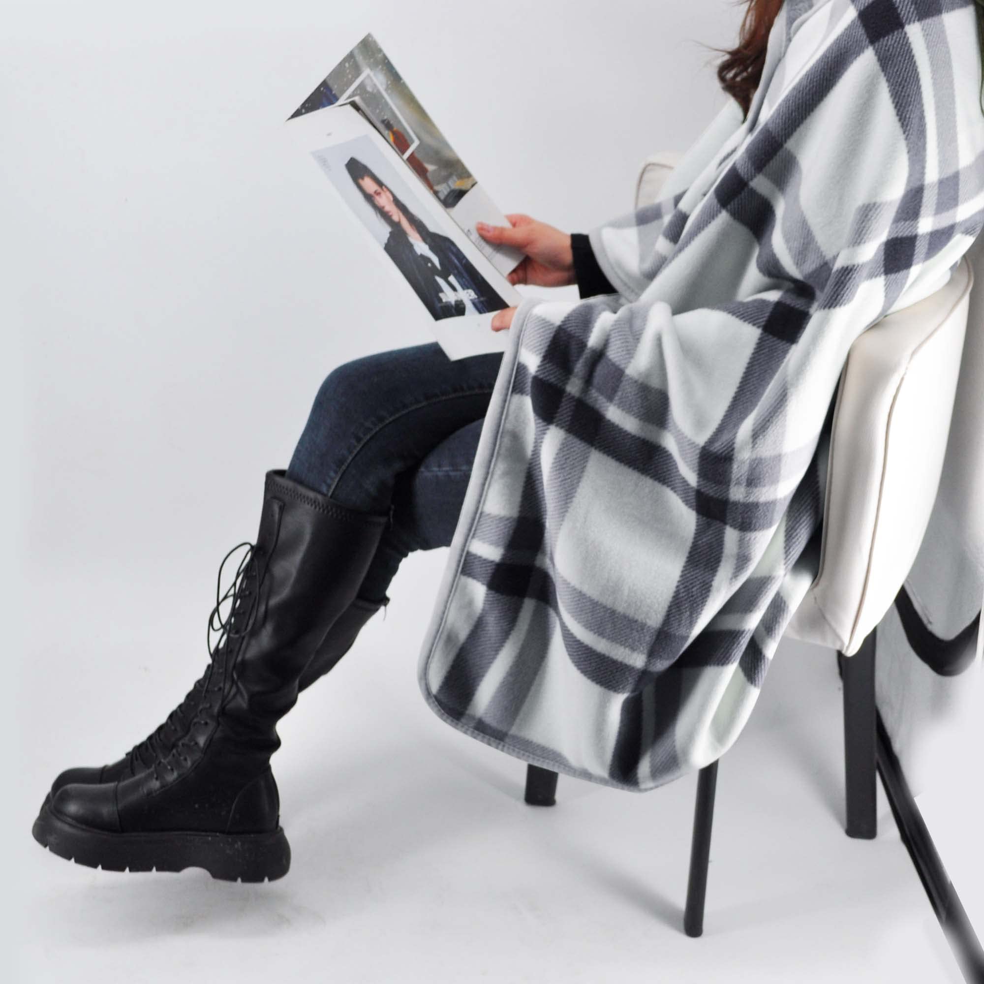 beifon Poncho Châle Femme Écharpe Cape Épaissie Elégant Chaud Hiver Foulard Chaud Ouverture Plaid Imprimé Pull Manteau Poncho Tartan Style avec Boutons Couverture à Carreaux Cadeau de Noël