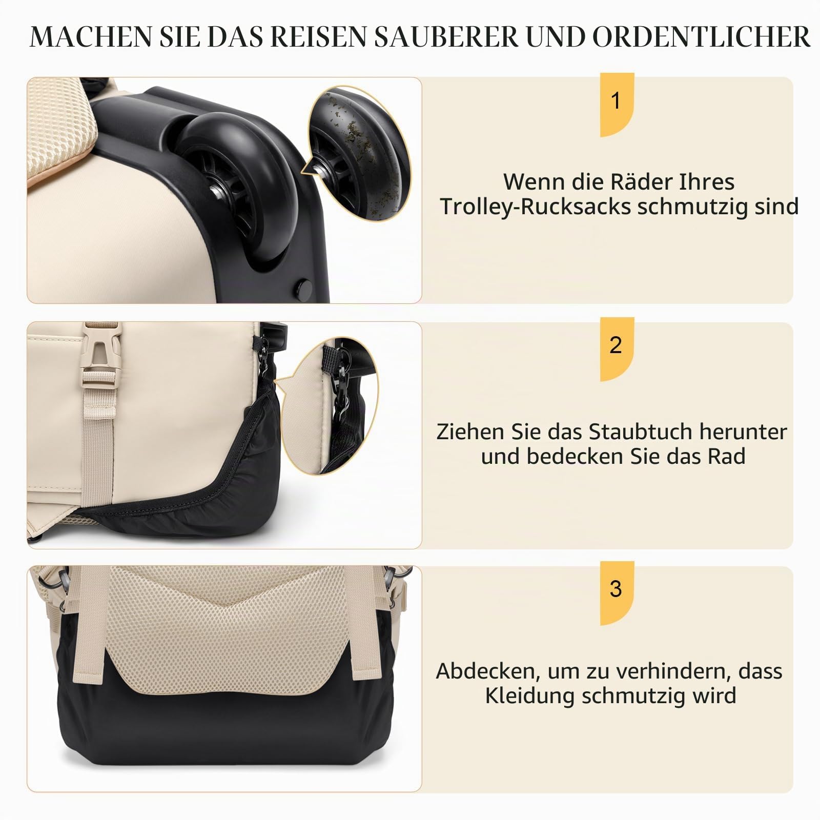 Reiserucksack Damen Rucksack Handgepäck Flugzeug 17 Zoll Laptop Rucksack Herren Wasserdicht Reisetasche Groß Travel Backpack Women Weekender Bag für Reise Arbeit,Aprikose