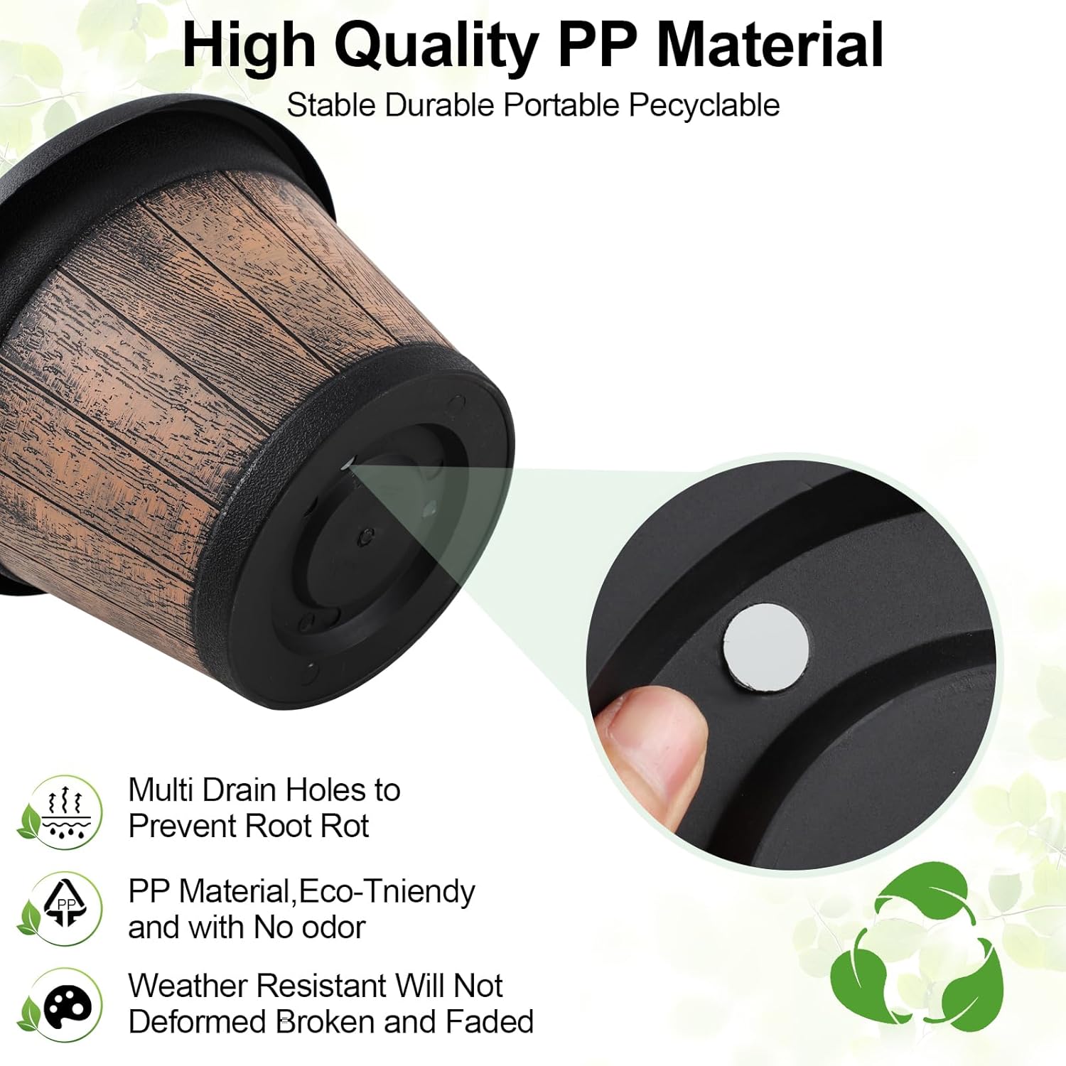 Quarut Large Plastic Plant Pots Set of 4 Pack13 inch,Whiskey Barrel Planters with Drainage Holes & Saucer.Flower Pots Imitation Wine Barrel Design for Indoor & Outdoor Garden Balcony Plants (Brown) - Image 3