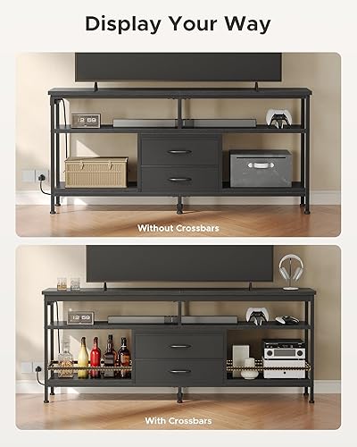 Vista 5 de Soporte de TV de 63 pulgadas, centro de entretenimiento para televisores de 55 a 75 pulgadas con luces LED y estación de carga extraíble, moderna