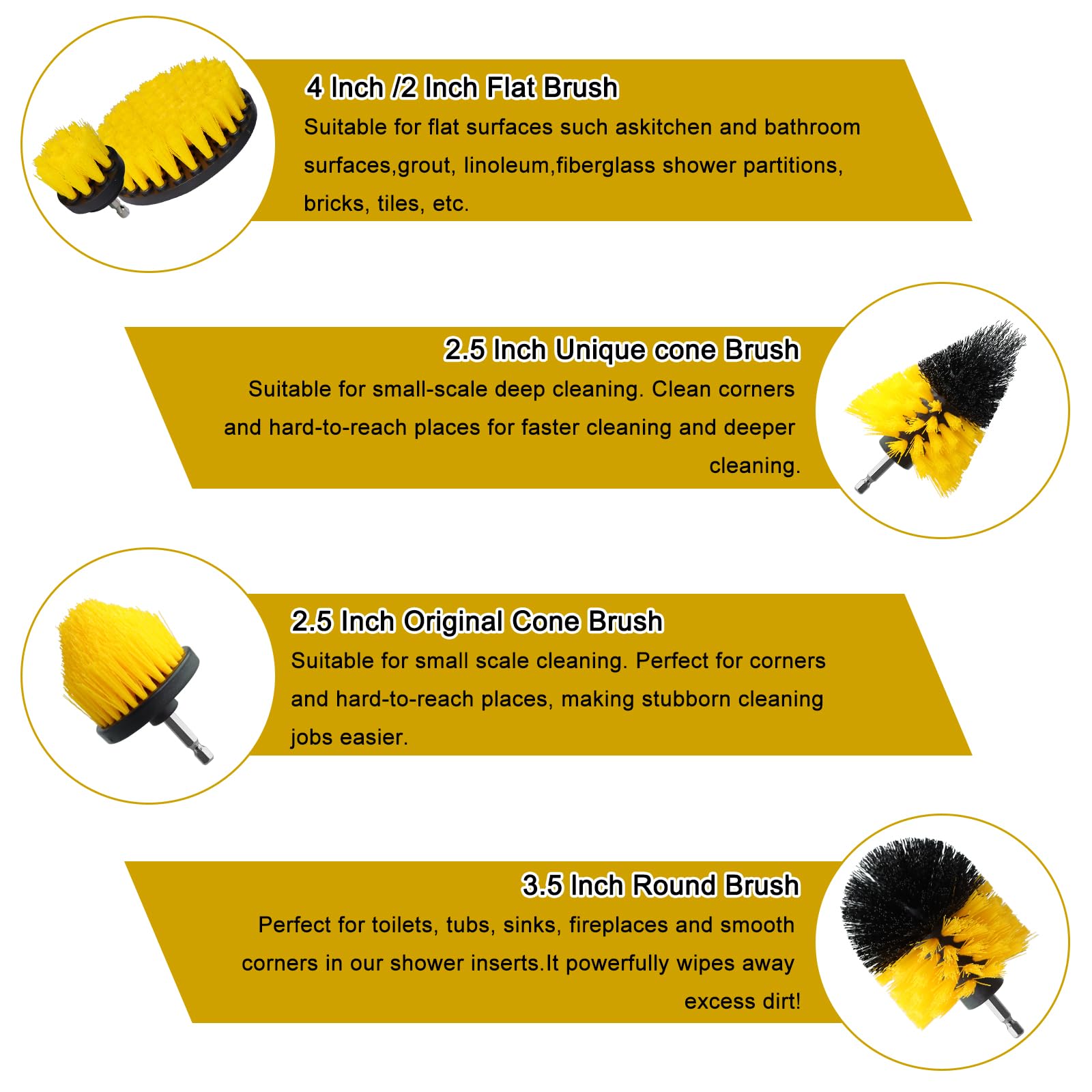 18 Pcs Drill Brush Attachments Set Power Cleaning Scrub Brushes with Extend Long Attachment Grout Cleaner for Tile — view 3