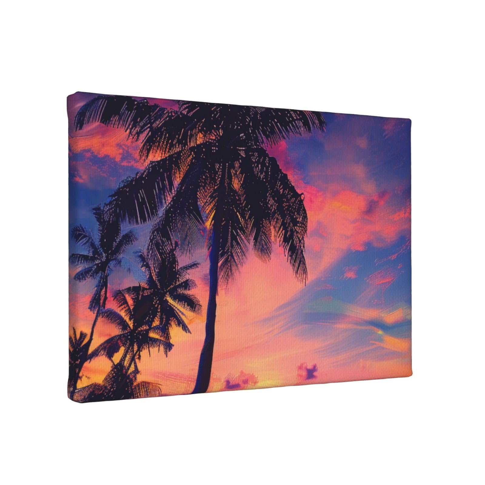 YKLJG Palm Tree Sunset Printed Wall Art Canvas Painting 30x20 CM Wooden Framed Picture Painting Artwork Prints for Bedroom Kitchen Home Office Decor