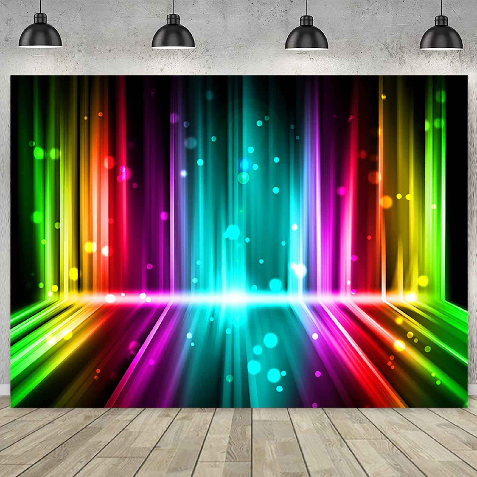 Sensfun Let's Glow Party Backdrop Music Disco Dance Rainbow Neon Photography Background Birthday Newborn Photo Studio Vinyl Banner Photoshoot Prop Cake Table Decor 10x7FT