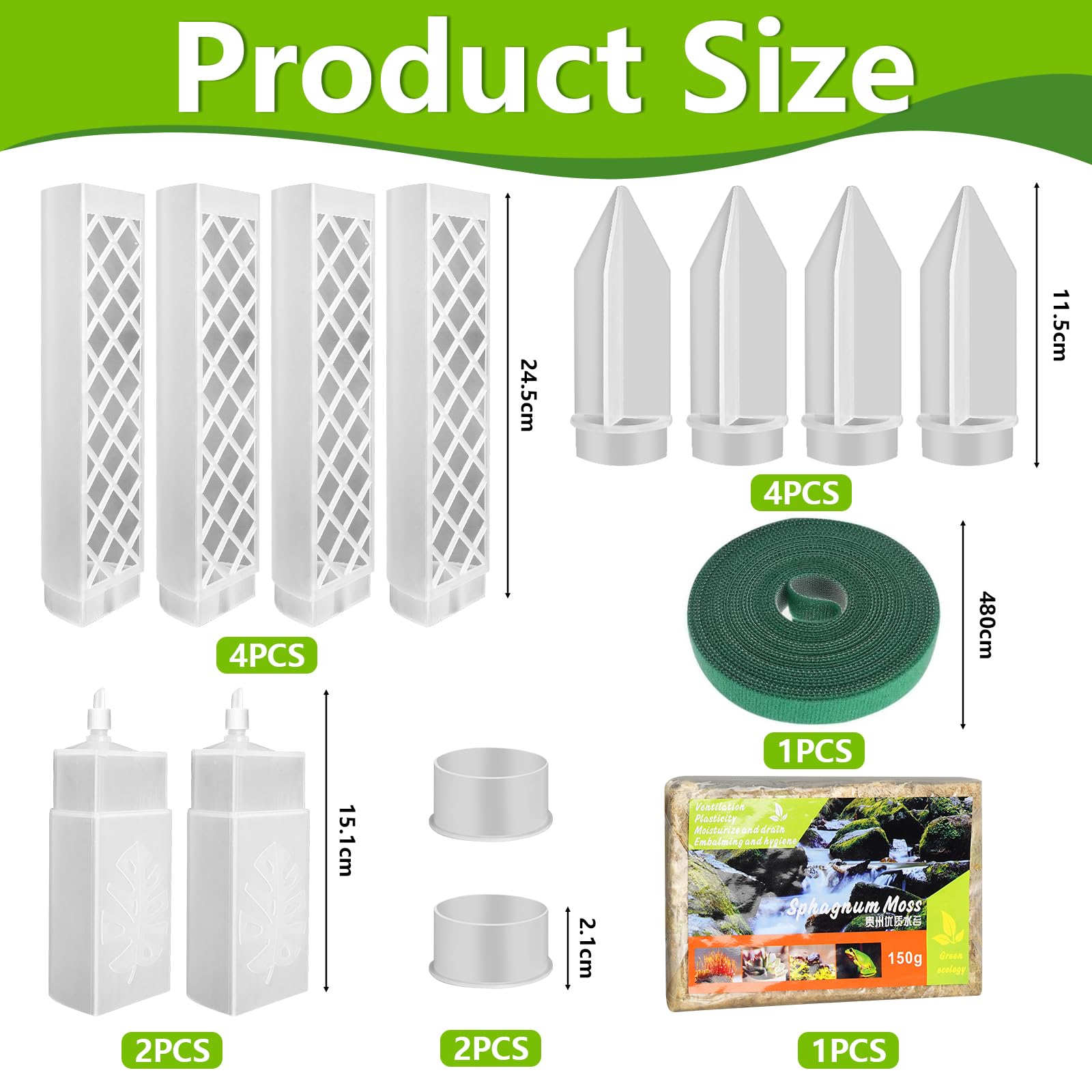 Moss Plastikowy słupek, 4 sztuki 35 cm (Pal do roślin pnących + wstawianie gruntu) + 150 g piżmo, maszt bagienny do roślin pnących wewnątrz i na zewnątrz, wsparcie dla roślin