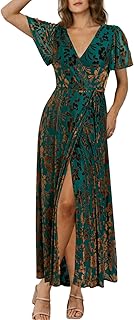 Simplee Womens Velvet Wrap Dress Short Sleeve High Split Fall Wedding Gu...