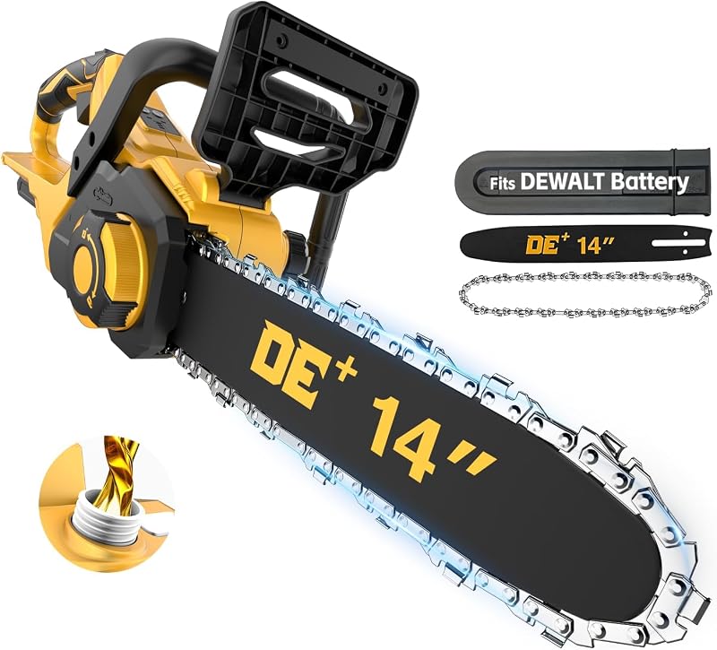 APEXPOWER 14 Inch Brushless Electric Chainsaw Cordless, for Dewalt 20V Battery, Mini Chain Saw w/Auto Oiler, Low Kickback, Battery Powered Chainsaw for Tree Trimming, Storm Clean-Up, Firewood Cutting