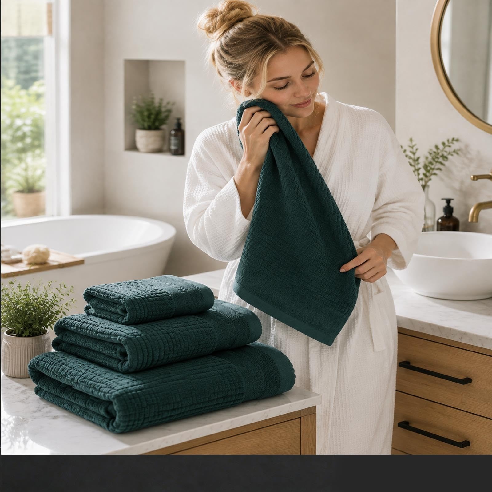 Set Asciugamani 2 Pezzi Grande e Medio Asciugamano Bagno Cotone Morbido