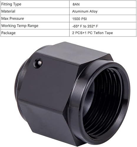 Miniatura 5 de Breezliy 10AN hembra Flare Cap Bloque de montaje enchufe tuerca adaptador aluminio negro 2PCS