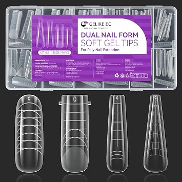 Gelike ec Poly Gel Nail Forms 96pcs Dual Forms for Nail Extension, 4 Style 12 Size Dual Forms for Builder, Half Matte Gel Nail Tips Form for Manicure Art Design Salon DIY
