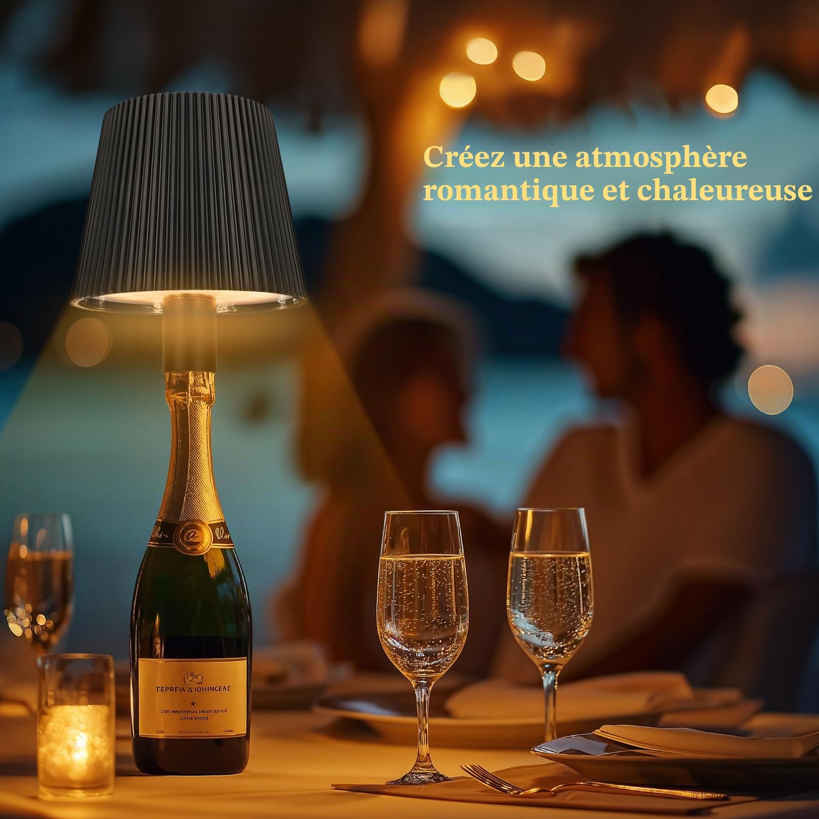 Ketom Lot de 4 Lampe Bouteille LED Multicouleur, IP54 Etanche (Noir)