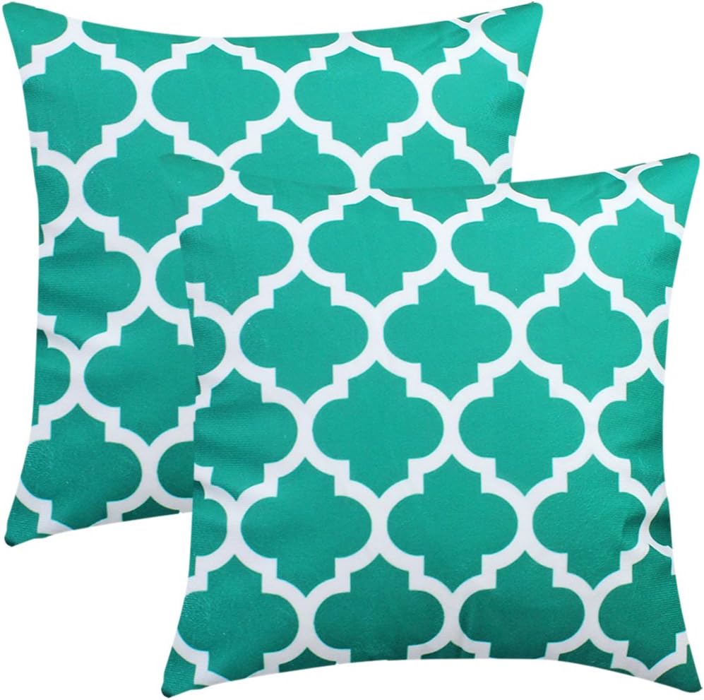 Quatrefoil Decorative Throw Pillow Covers Set of 2 Square Cotton Cushion Covers Teal Pillowcases for Sofa Couch Home Decor 20 x 20 Inches