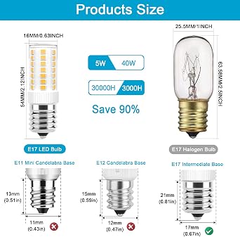 E17 LED Bulbs Dimmable 5W Microwave Over Stove Bulb 125V 40W Incandescent Equivalent, Warm White 3000K, Fit for Whirlpool Maytag GE Kenmore LG Microwaves, Replaces 8206232A 1890433 AP4512653, 2 Pack