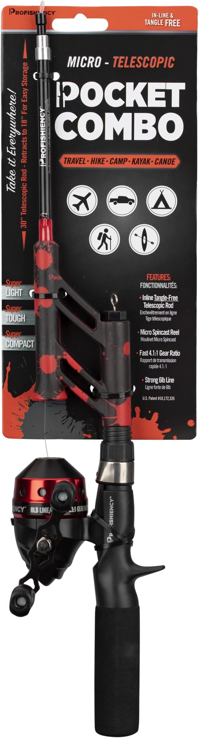ProFISHiency Tangle-Free Pocket Combo Telescoping Fishing Pole | Adjustable Lightweight Rod & Reel, Pre-spooled 6-lb Fishing line