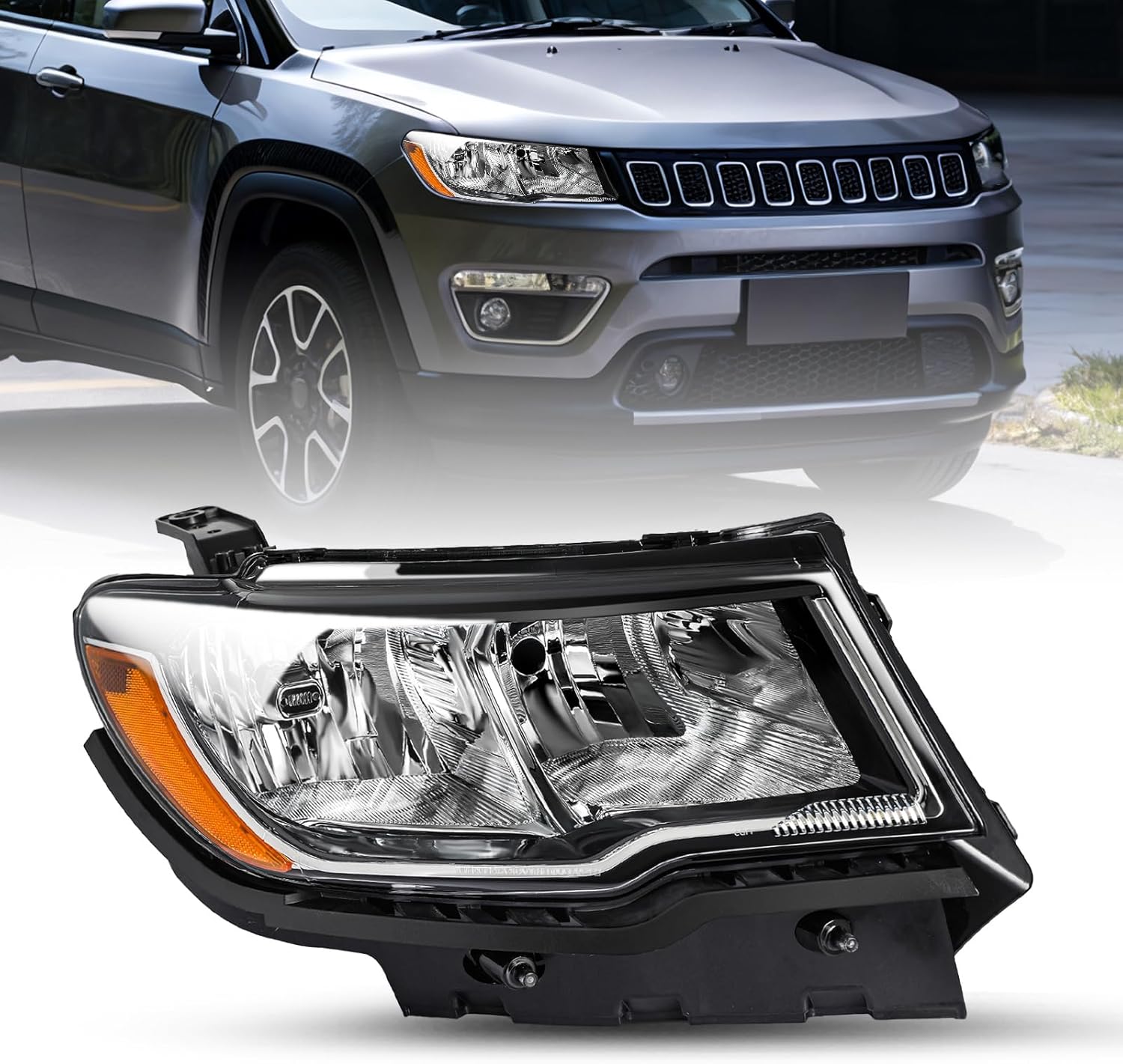 JSBOYAT Halogen Headlight Assembly for 2017–2021 Jeep Compass Right Passenger Side