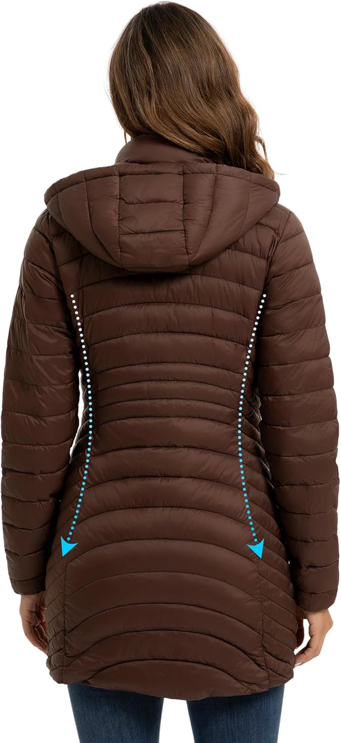 ROYAL MATRIX Packable Puffer Jacket for Women Hooded Lightweight Quilted Travel Long Puffer Coat with Pockets - Image 3
