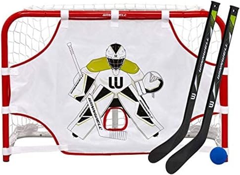 Winnwell Mini Hockey Goal Set - Indoor Hockey Training Equipment - Includes 2 Mini Sticks, 1 Ball, 1 Net Goal & Shooting Target
