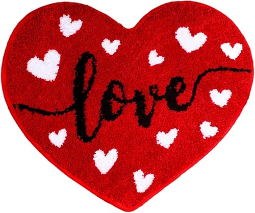YESBAY Tapete de baño para el día de San Valentín, tapete de baño de corazón rojo, tapete de baño antideslizante en forma de corazón para decoración
