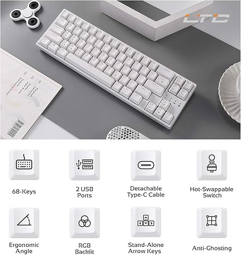 Miniatura 2 de LTC NB681 Nimbleback - Teclado mecánico con cable al 65%, retroiluminado RGB ultracompacto de 68 teclas para juegos con interruptor intercambiable