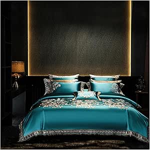 Popxstar  4Pcs European Luxury Brocade Silk Cotton Embroidery Bedding Set Soft Silky Duvet Cover Set With Quilted Bedspread Pillowcases main image 1