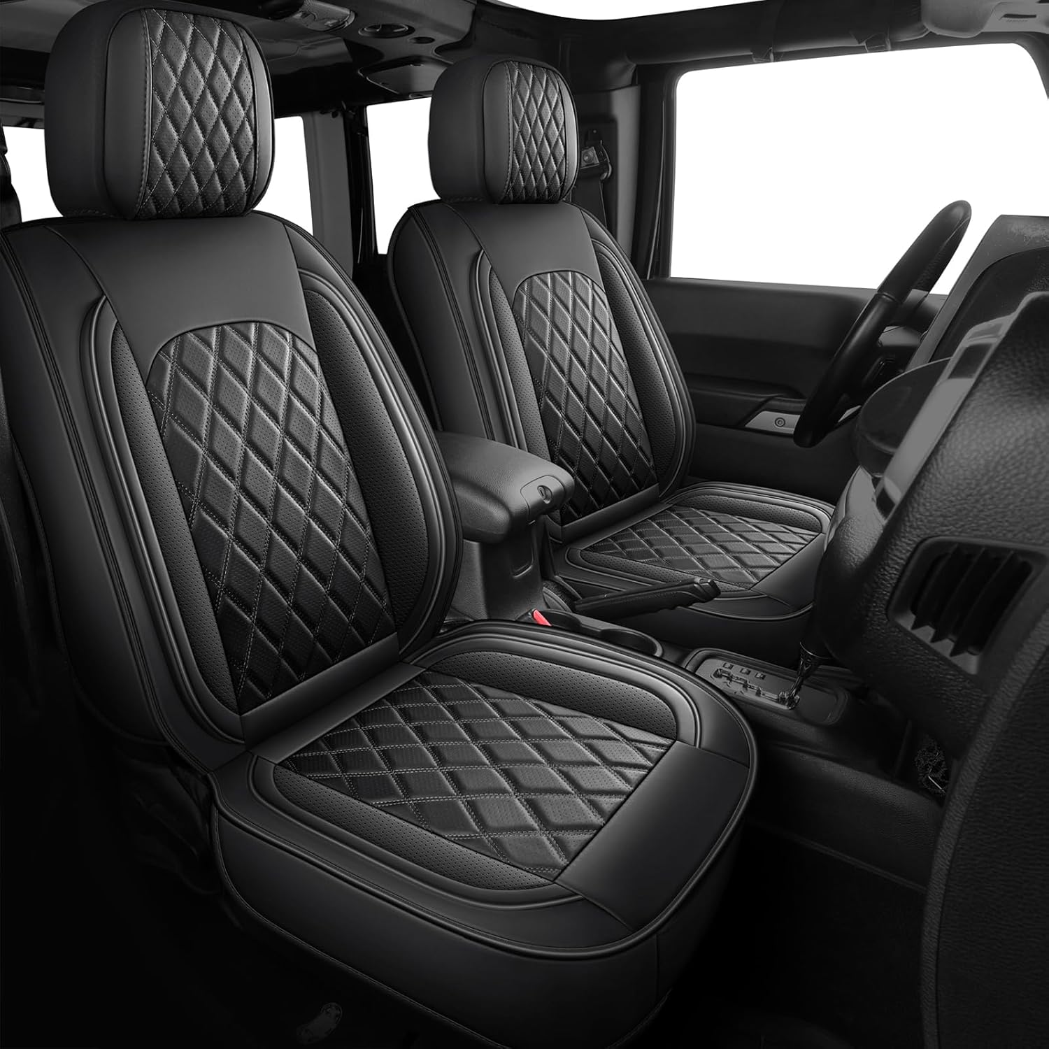 MIROZO Wrangler JL Seat Covers 4 Door,Faux Leather Car Seat Cover Full Set Custom Fits for Wrangler JL 4 Door 2018-2025,Waterproof Seat Covers Truck Seat Cover (Black,Full Set)