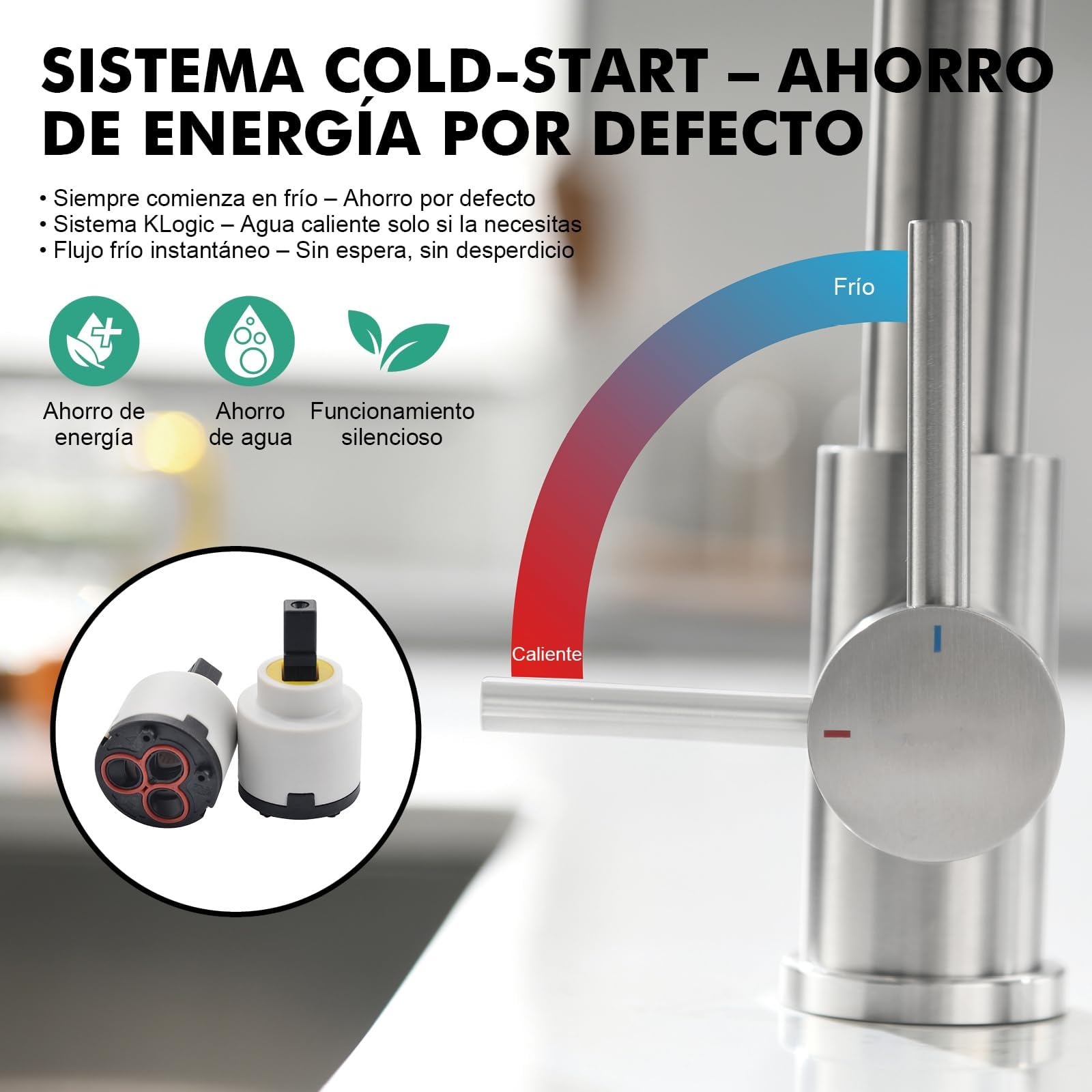 Ibergrif Grifo Cocina Extraible con Muelle, Flexible 360° Rotatoria, 2 Modos de Chorro, Torneira Cozinha Agua Fría y Caliente, Montaje de Un Solo Orificio, Fácil Instalación