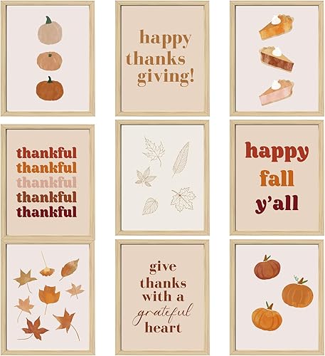 AnyDesign 9 piezas de arte de pared boho con temática de otoño, feliz otoño, Acción de Gracias, pósteres de arte en papel, pastel, calabaza, hojas disponible en Yaxa Peru