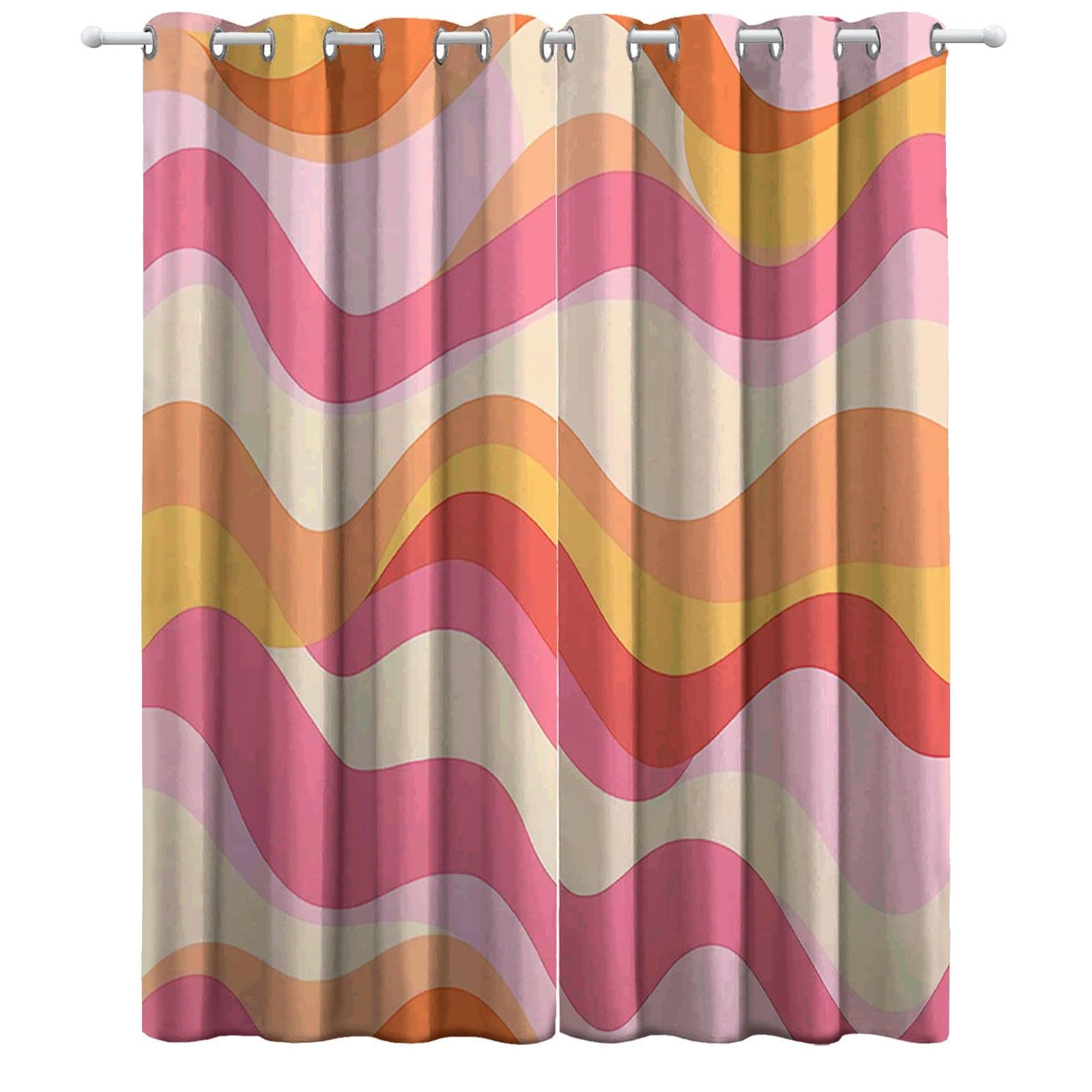 Rideaux Isolants 110x215 cm 2 Panneaux Anti-Chaleur Opaque Design Tribal Rétro Abstrait Rose Orange