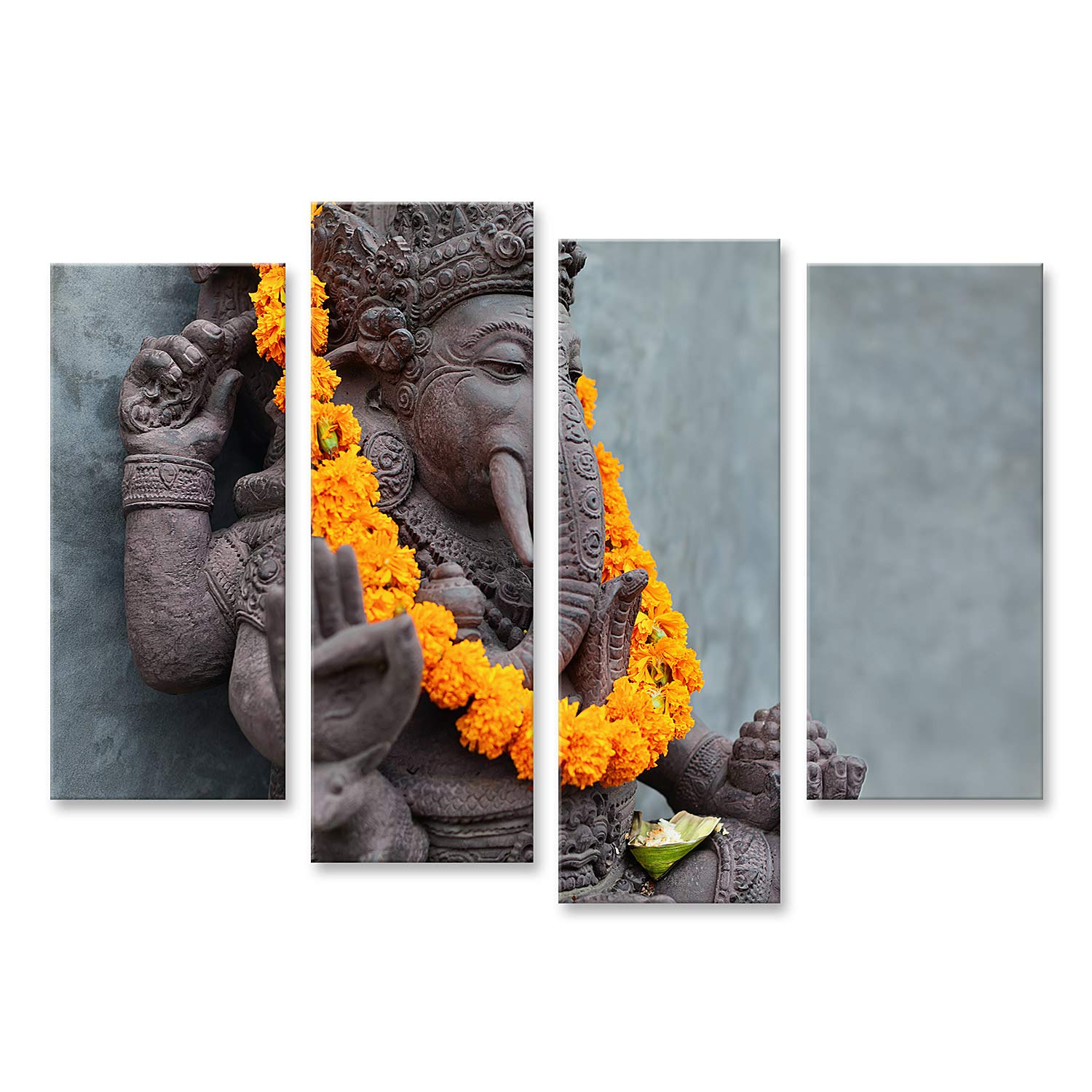 islandburner Quadro su tela Ganesha con maschere balinesi Barong seduto davanti al tempio decorato per il festival religioso di Or Stampe Arte Poster Murale