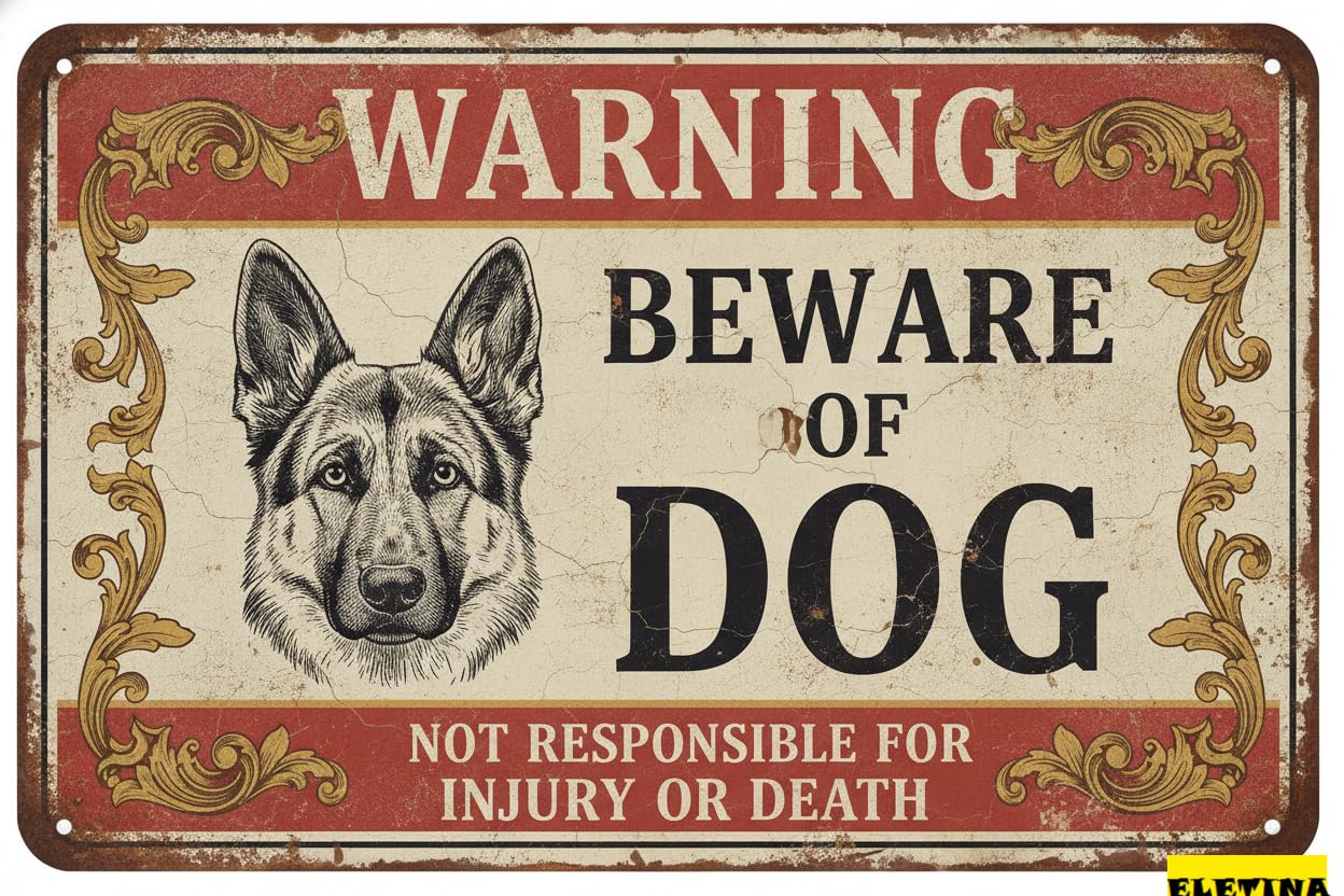 Tin Sign for Man Cave Beware Of Dog Ger Shepherd Metal Warning Beware Of Dog S Fence Outdoor Farm Garden Gate Home Yard Decor 8x12 Inch Private Property Decorative